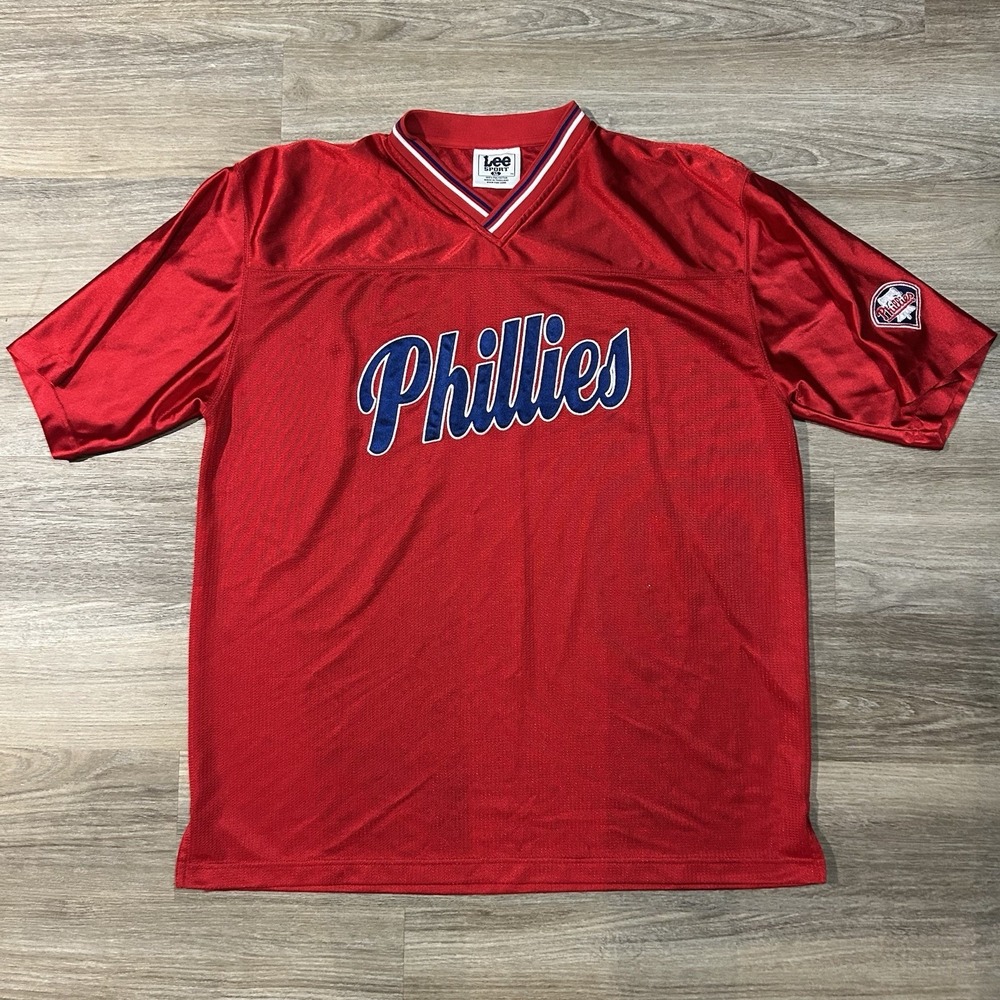 Vintage 90s Philadelphia Phillies MLB Jersey Football Style Size XL Red RARE Y2K